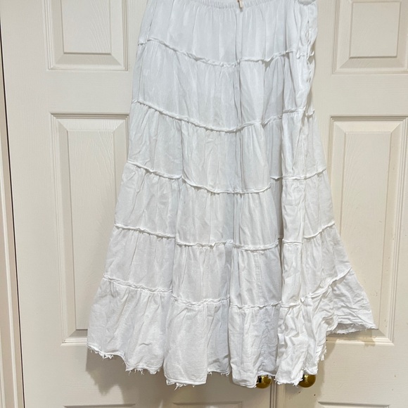 Free People Women's Simply Smitten White Tiered Cotton Maxi Skirt large boho - Picture 8 of 10